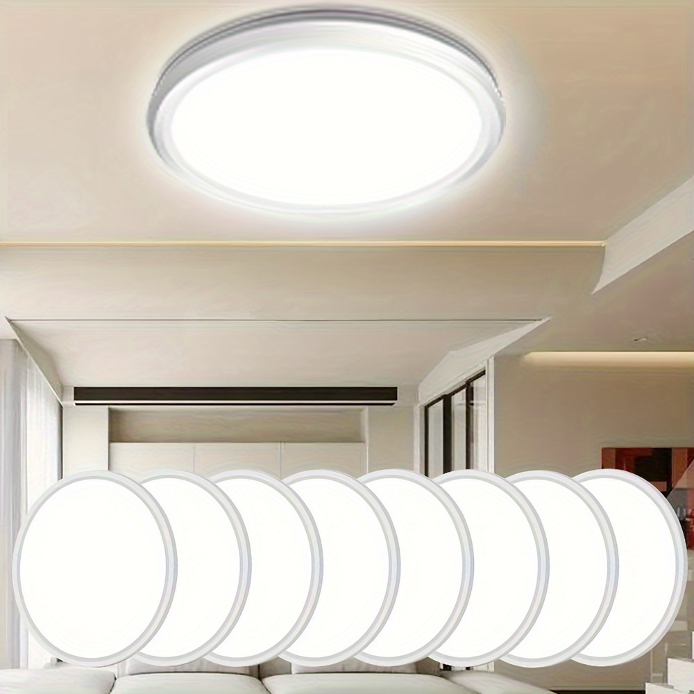 

6/8 Pc 15w 5000k Neutral White, 7 Inch Non-dimmable, 1800 Lm Lamp Ceiling Ultra Flat For Kitchen, Bedroom, Basement, Hallway, Living Room,