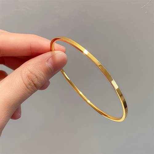 titanium steel three world glossy closed back elegant high end bracelet sophisticated couples bangle plain round bangle womens minimalist round design easy