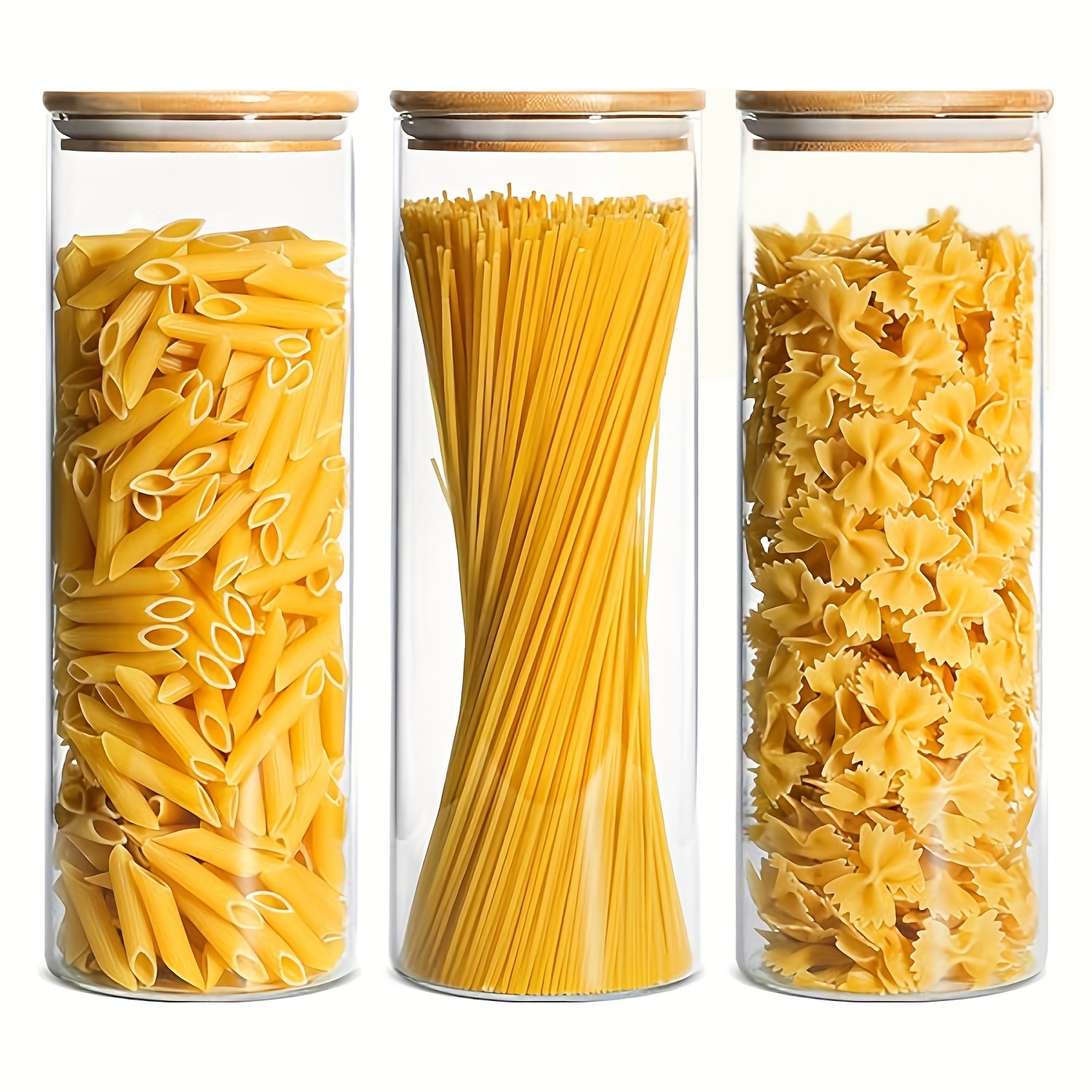 Image of 3pcs Borosilicate Glass Storage Jars With Bamboo Lids, Kitchen Storage Jars, Canisters, 2l/67oz, Perfect For Pasta, Nuts, , Grains, Insect-proof And Moisture-proof, Dishwasher Safe