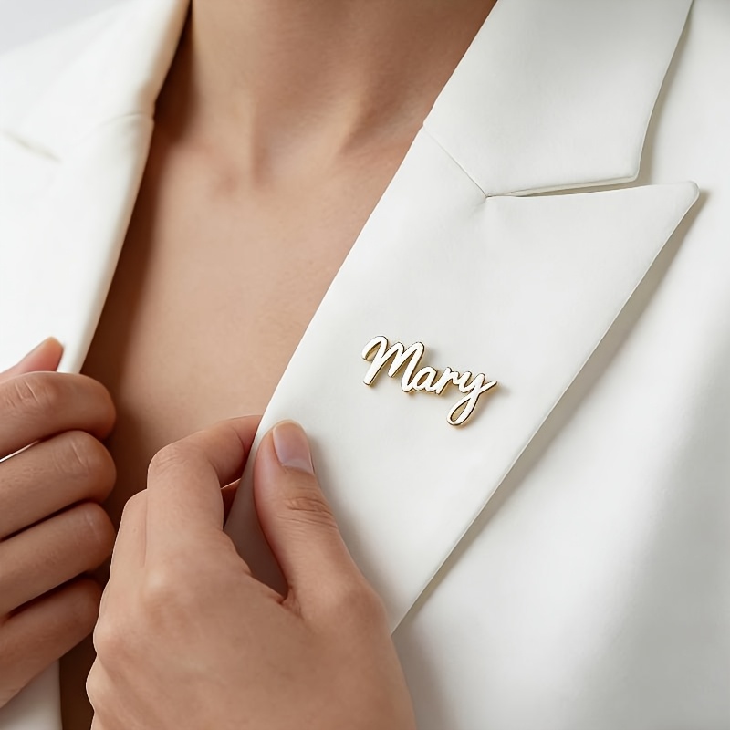 TEMU ["Personnalisé] Broche personnalisée en acier inoxydable 304 avec nom | Broche de revers personnalisée avec signature, idéale pour , vestes de