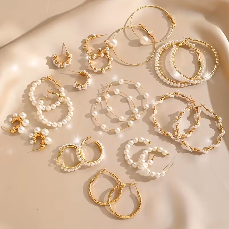 a set of 5 pairs of classic and elegant style pearl hoop earrings featuring and unique jewelry suitable for daily wear travel parties and weddings making it an ideal gift for womens day details 1