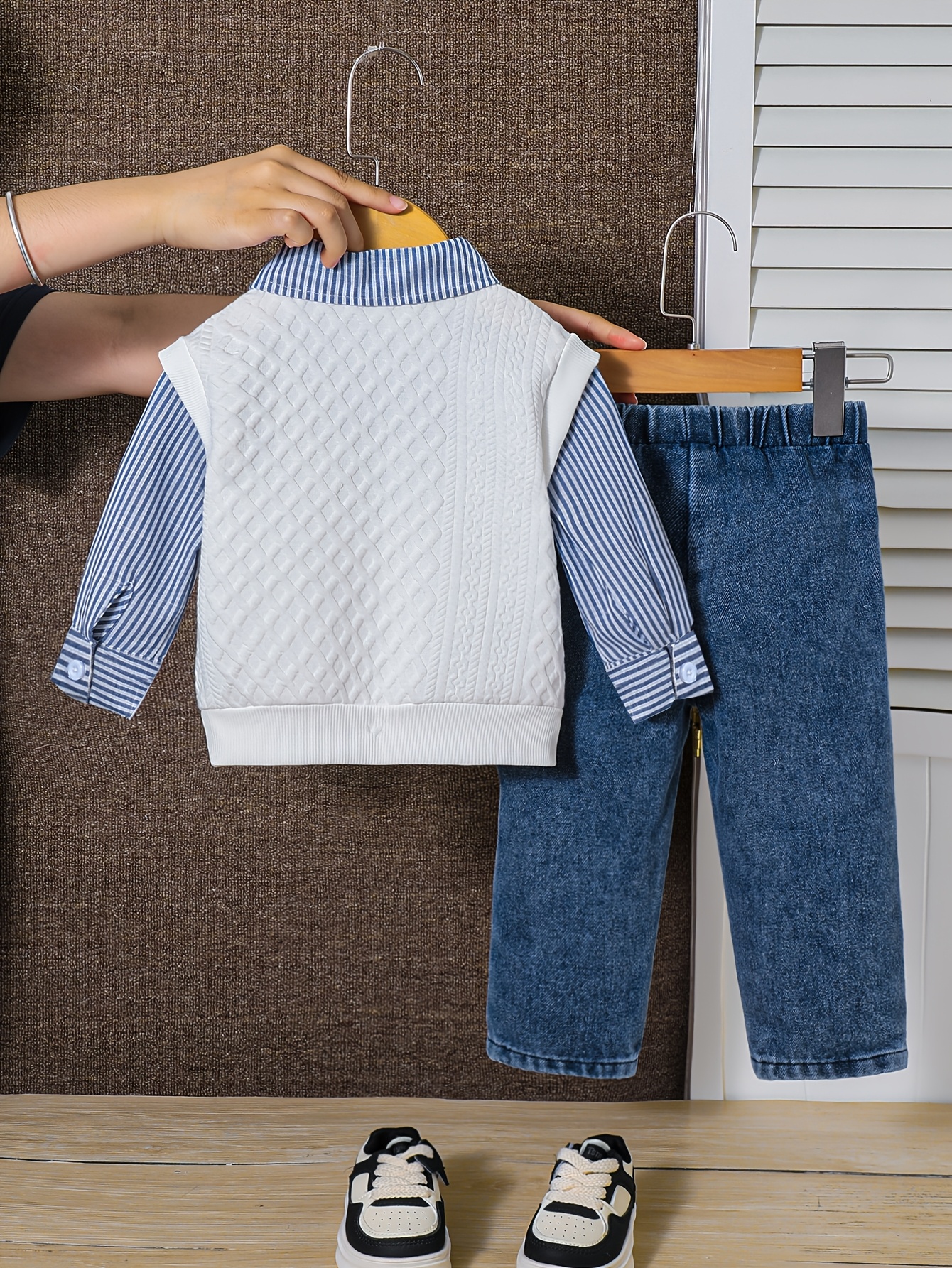 2pcs baby boy denim jeans set striped   neck long sleeve comfortable and versatile for fall winter for outdoor Product details 10