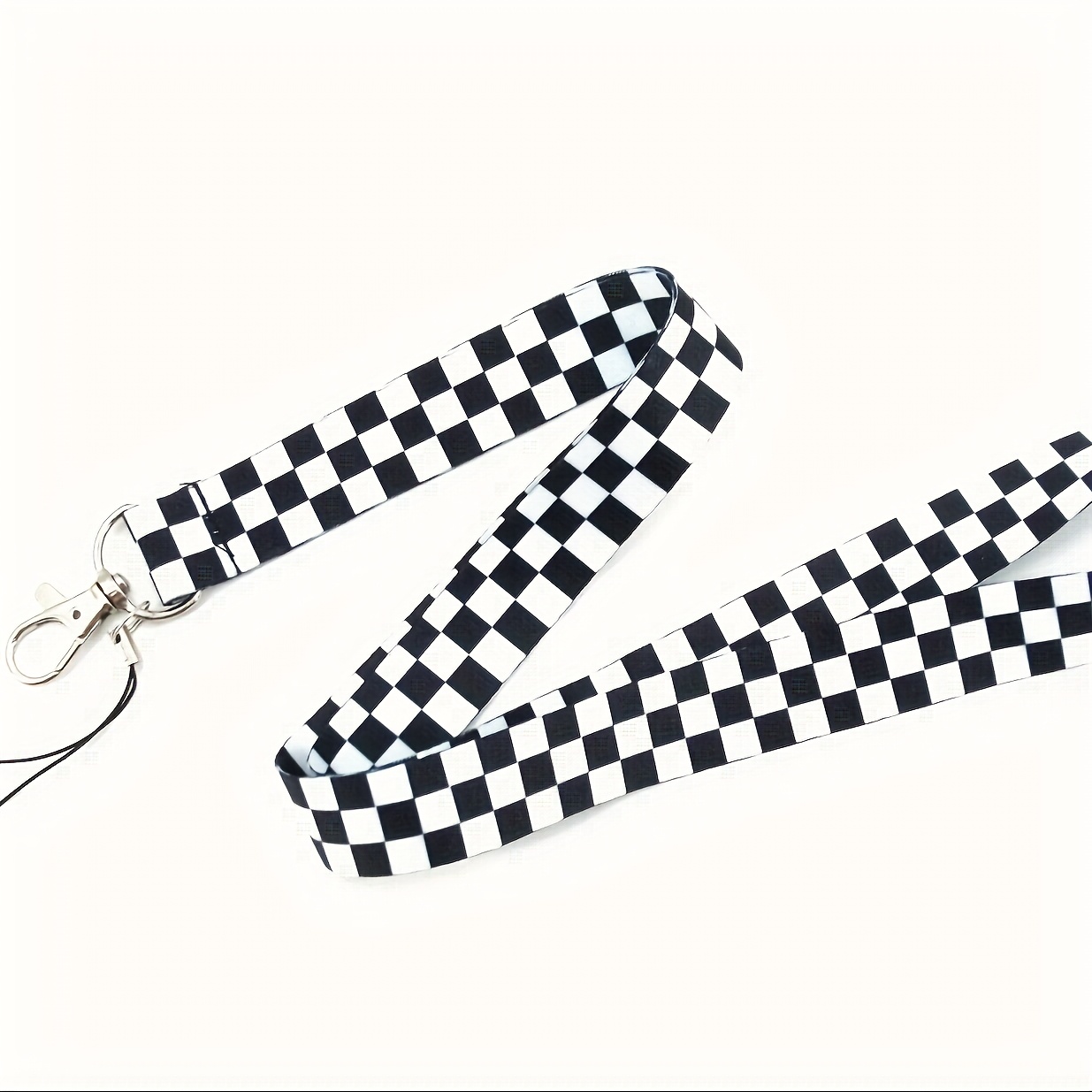 Black And White Checkered Lanyard | Long Neck Keychain With Gift Clip, Ideal For Work, Study, Entertainment, Gym, Mobile, Id, Key Ring Additions, Made Of Polyester Fiber