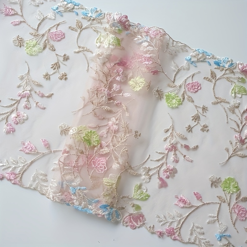 E-shop 1/2 Yard Wildblumen bestickte Spitzenborte, florales Nähgewebe für Kleidung, DIY dekorativer Randbesatz, Bastelspitzenmaterial