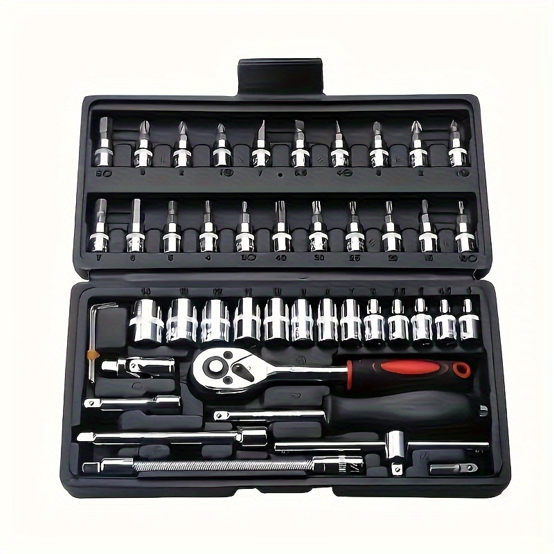 

46-piece 1/4-inch Socket Set With Quick-release Ratchet, Screwdriver Kit, Extension For Manual Use On Automobiles&trucks With Storage Case