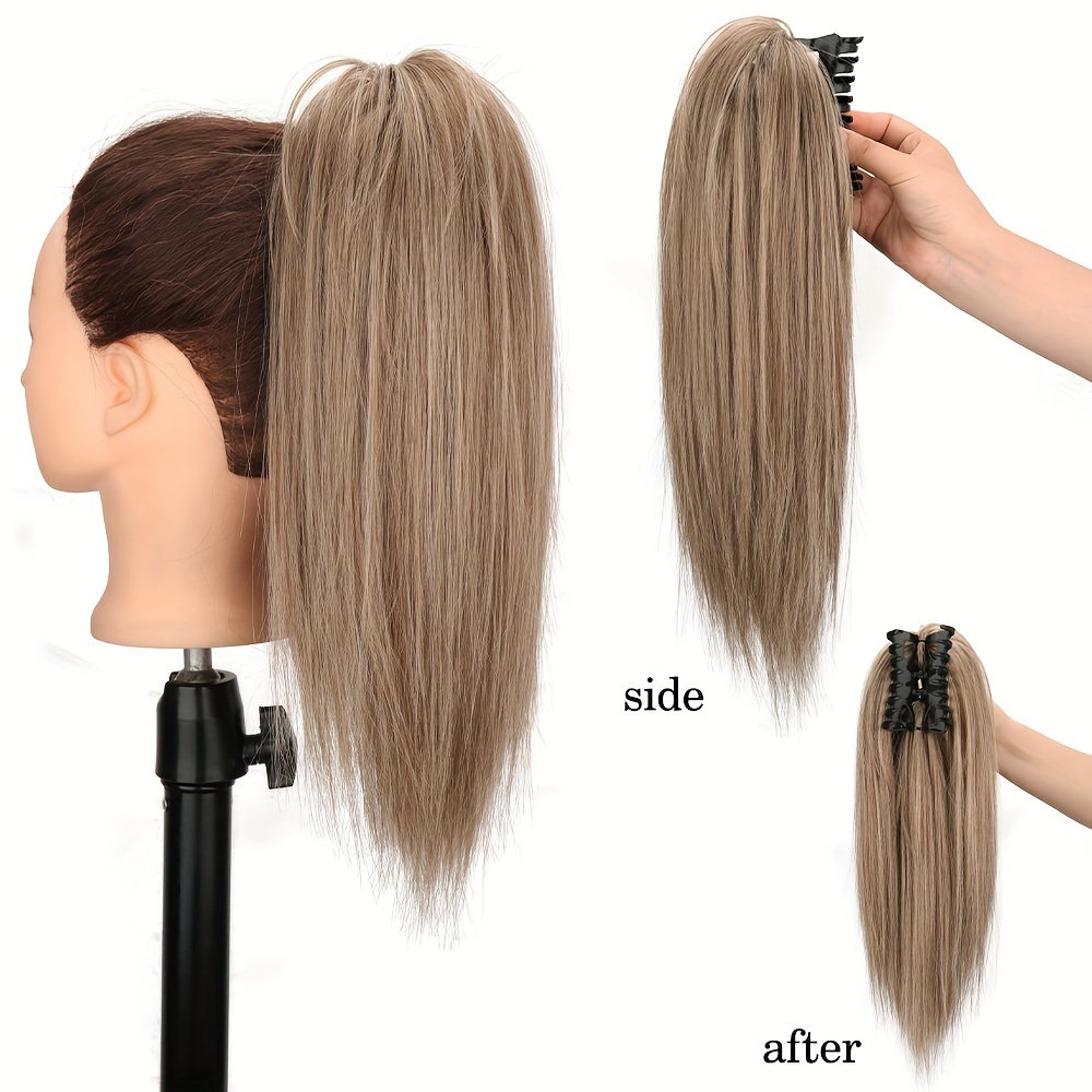   16inches messy short straight ponytail synthetic claw clip ponytail hair extensions claw clip messy hair bun hairpiece for women hair accessories halloween christmas details 1