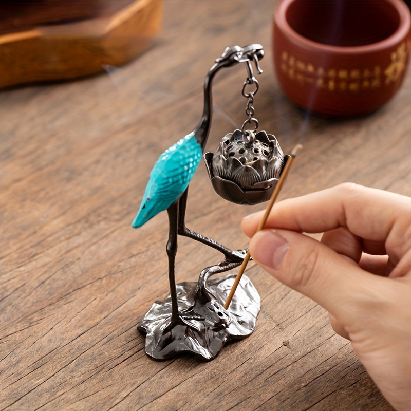 TEMU Elegant Metal Crane Incense Burner - Decorative Incense Holder For Aromatherapy, Unscented, Ideal For , Easter, Hanukkah, Thanksgiving - 1pc