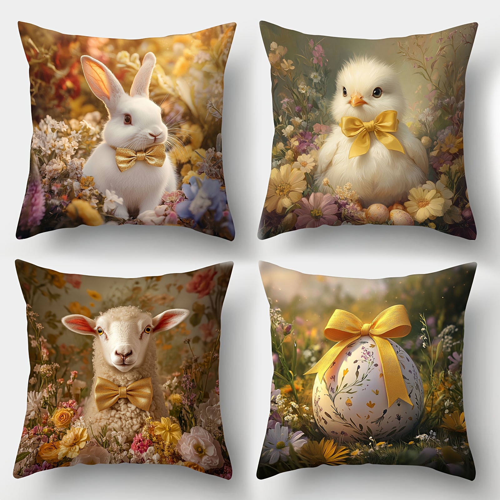 

Set Of 4 Easter Themed Throw Pillow Covers, 3d Animal And Egg Design, Contemporary Style, 100% Polyester, Zipper Closure, Hand Wash, With Inserts Not Included For Home And Office Decor