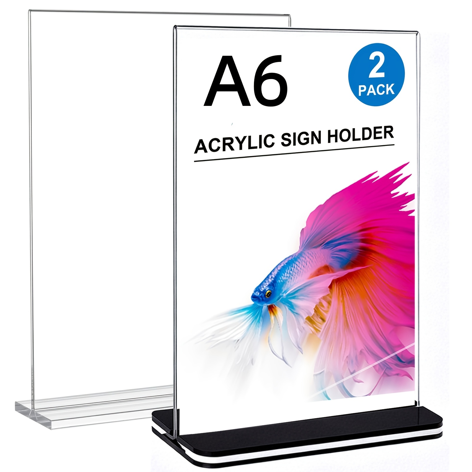 TEMU 2pcs Supports d' mixtes en acrylique de qualité supérieure, en T , tailles A4 A5 A6 - Transparents, durables, supports de menu de bureau