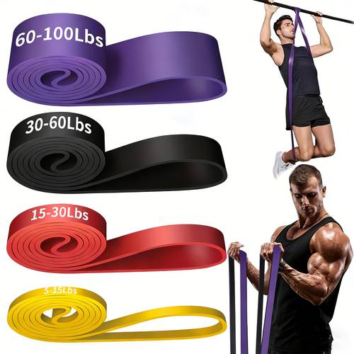 4pcs set bands avec tension empilable - bandes dexercice et dassistance à pour lentraînement musculaire, lentraînement, le fitness, - niveau de tension moyen, matériau tpe - convient pour la gym, , lutilisation extérieure