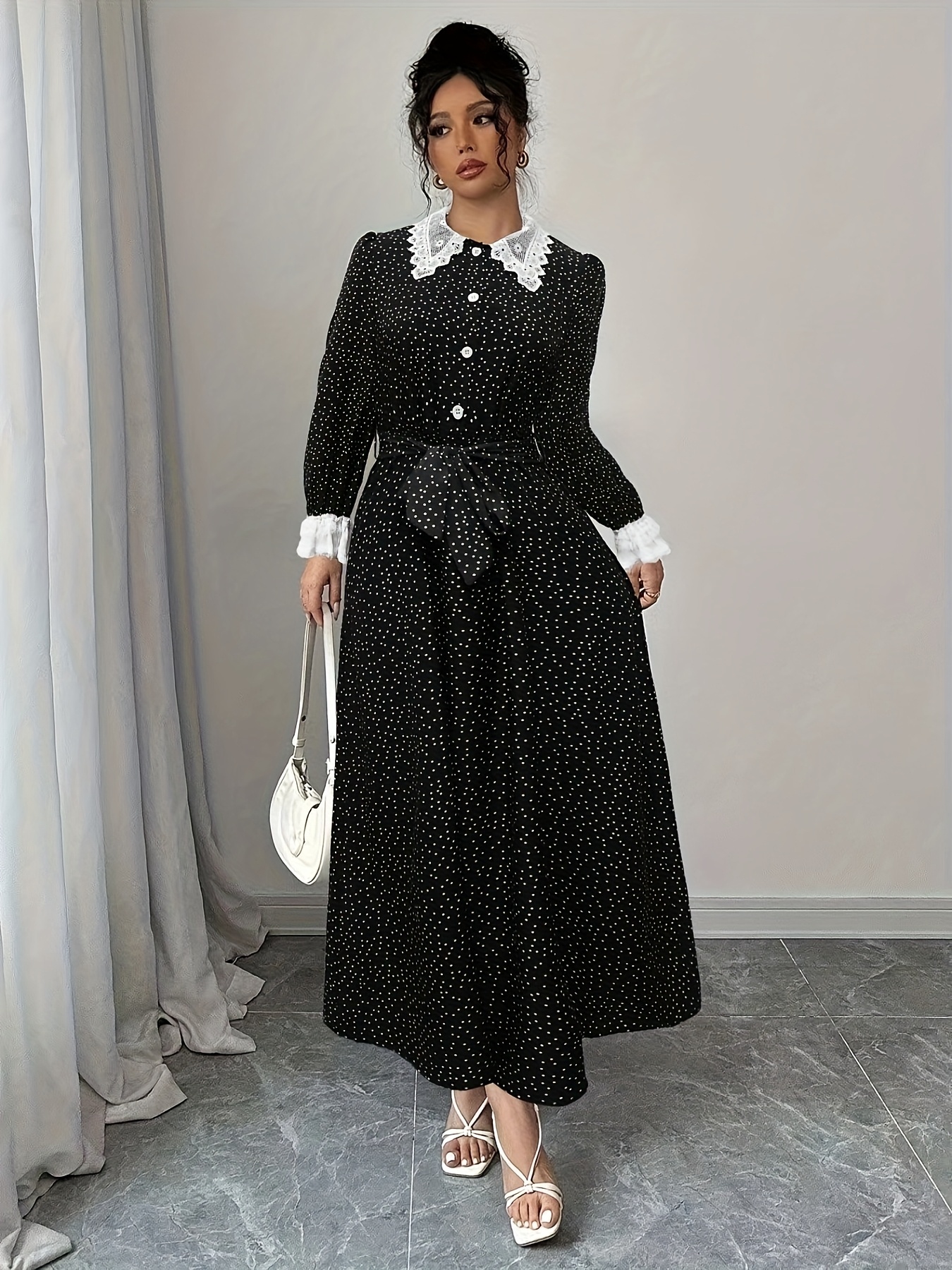 chinese dress ladies Black Silk Satin Cap Sleeve Dress with Lace Collar – Rodarte