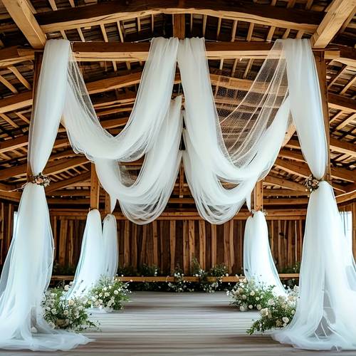 33ft elegant white chiffon wedding arch curtain luxurious polyester draping fabric for ceremonies receptions birthdays bridal showers holiday events special occasions reception drapery sophisticated decor soft texture wedding decorations