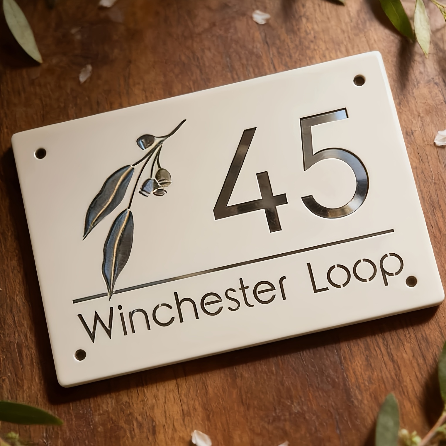 TEMU Customized Personalized Double-layer Acrylic Address Plaque With Leaf Pattern Hollow-out Door Sign - Polished Suitable For Numbers, Business