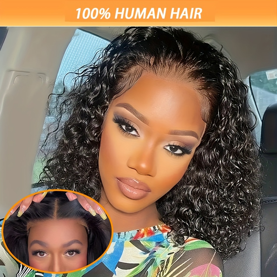  glueless deep wave bob wig 13x4 lace frontal human hair curly water wave style for women details 1