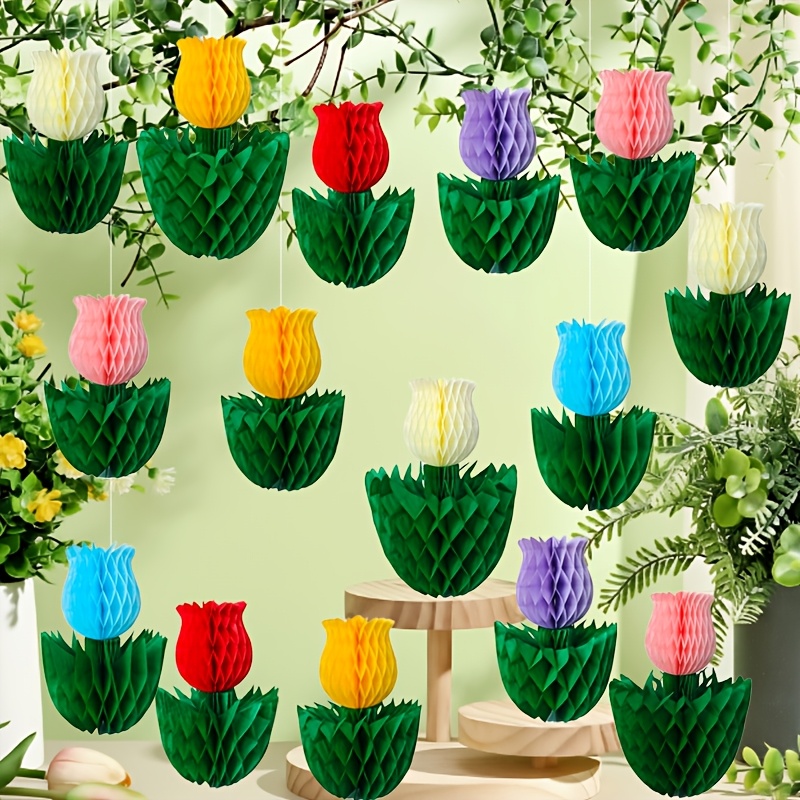 Image of 15pcs Colorful Paper Tulips | Hanging Floral Decorations For Weddings, Birthdays, And Party Celebrations, Suitable For Office, Home, Spring/summer Themes