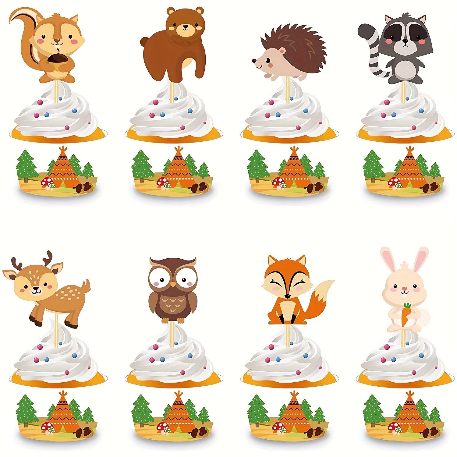 Image of 24pcs Woodland Animals Creatures Cupcake Toppers Forest Animals Cake Decorations Baby Shower Birthday Party Supplies,valentine,easter,wedding,eid,halloween, Christmas
