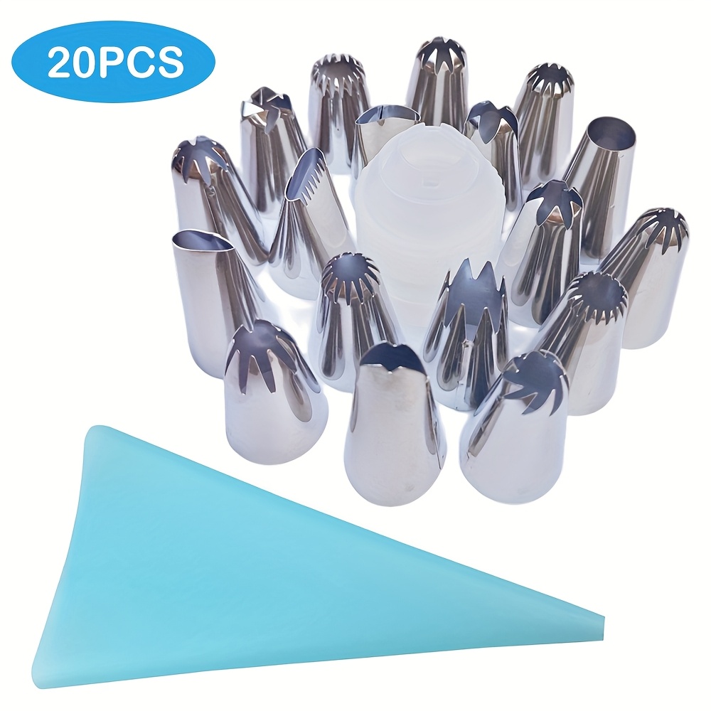 20pcs Cake Decorating Tools, Including 18pcs 1-inch Large Piping Nozzles, 1pc 12-inch Piping Bag, 1pc Connector And Other Decorating Tools, Suitable For Home Baking, Butter Cream Frosting