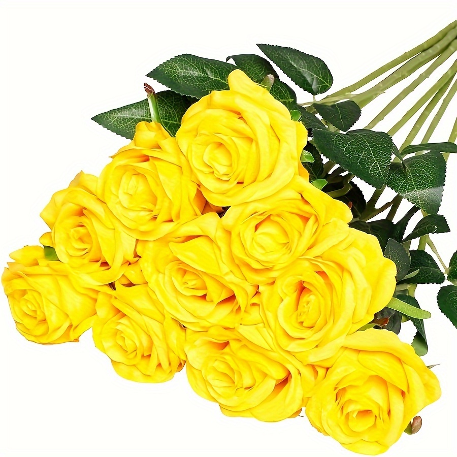 10 exquisitas rosas artificiales con tallos, Rosas de seda simuladas con apariencia realista, adecuadas para decoración central de ramo de boda DIY, decoración de arte floral, decoración del hogar en bodas