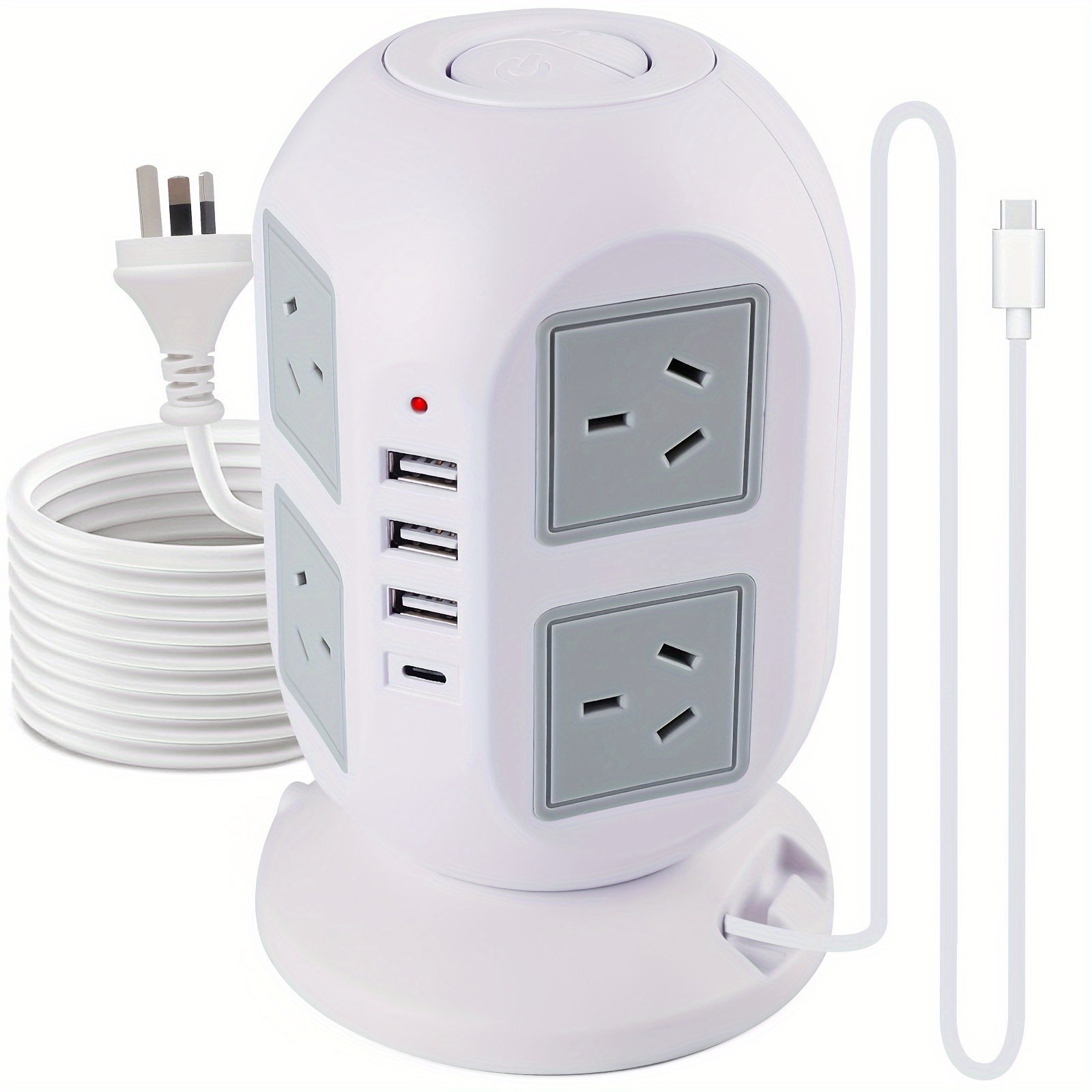TEMU Socket With Retractable Built-in Usb Charging Cable, Strip Protector 10 Ft, Plug Extension Cord With Multiple Outlets, 8 Ac Outlets, 4 Usb Ports