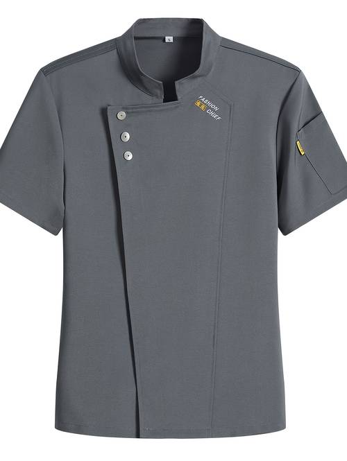 . professionelle kochuniform - atmungsaktives kurzarmhemd mit stehkragen, brusttaschen & maschinenwaschbarer stoff für küche, bäckerei, schulmensa, kochzubehör