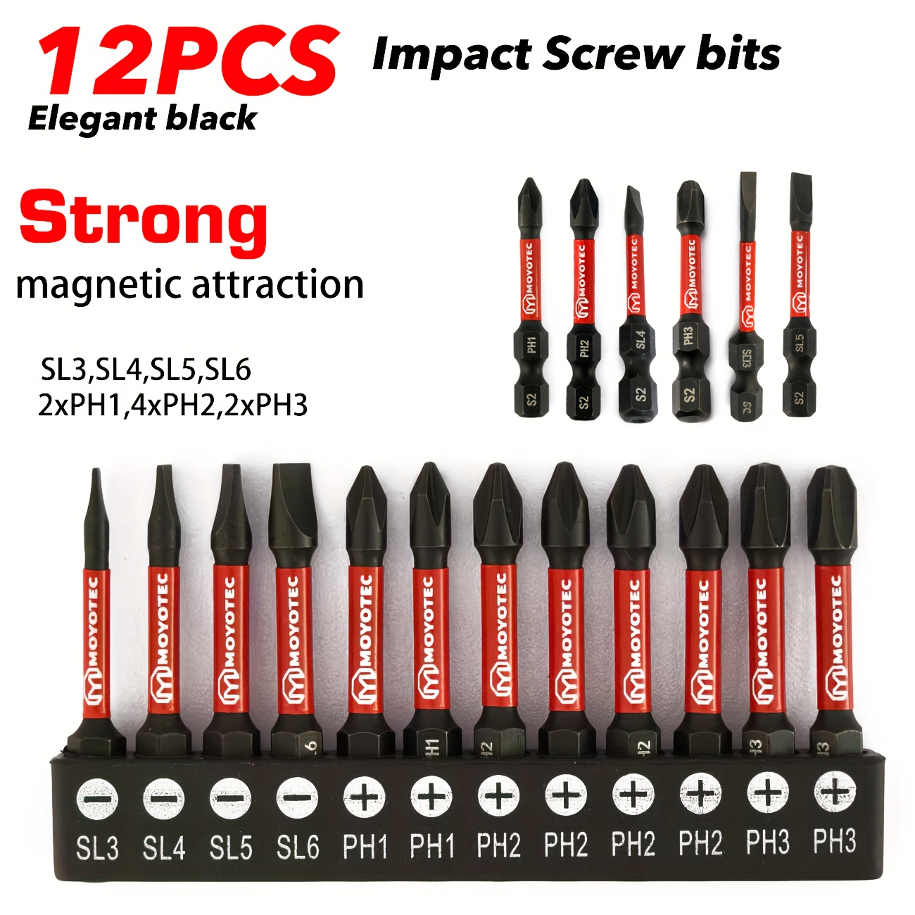 TEMU 12/24pcs S2 Steel Slotted/cross Screwdriver Bit Combo, Anti-slip Wear-resistant Anti-corrosion, Strong + Black Portable Base, 1/4-inch Shank