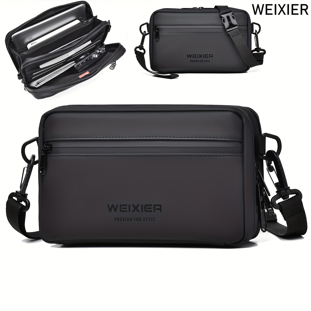 

Weixier Water-resistant Nylon Messenger Bag For Men - Sleek Black, Large Capacity With Adjustable Strap & , Multiple Compartments - Ideal Valentine's Gift For Husband Or Boyfriend