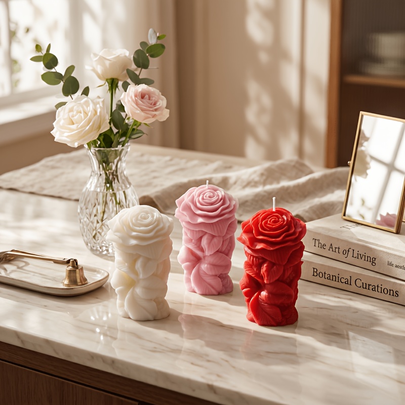 Rose Pillar Scented Candle, 3D Carved Candle, Made of Soy Wax. Suitable for Wedding Table Centerpieces, Valentine's Day, Home Decor, Dinner Parties, and Photo Props