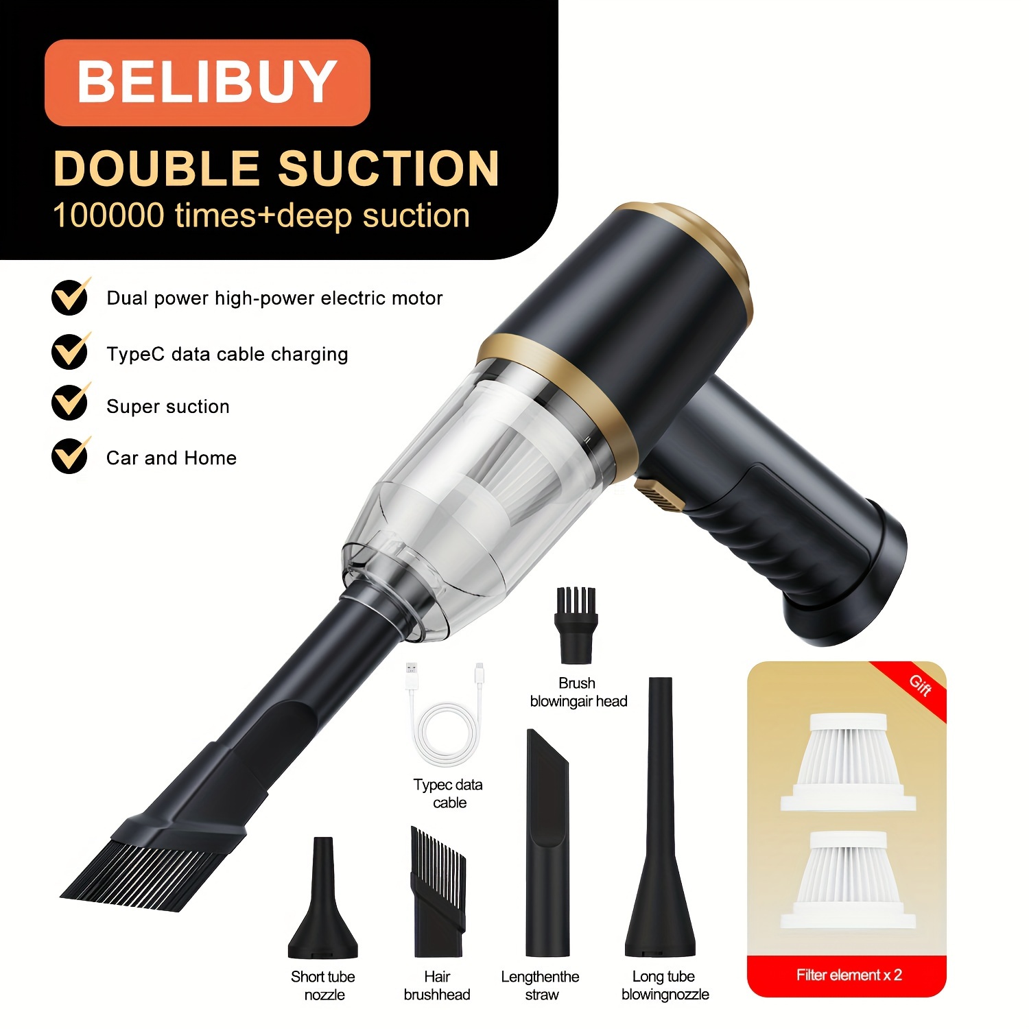 

Belibuy Cordless Handheld Vacuum Cleaner - Usb Rechargeable, 4000mah Lithium Battery, Long- Suction & Blowing For Cars, Homes, Offices