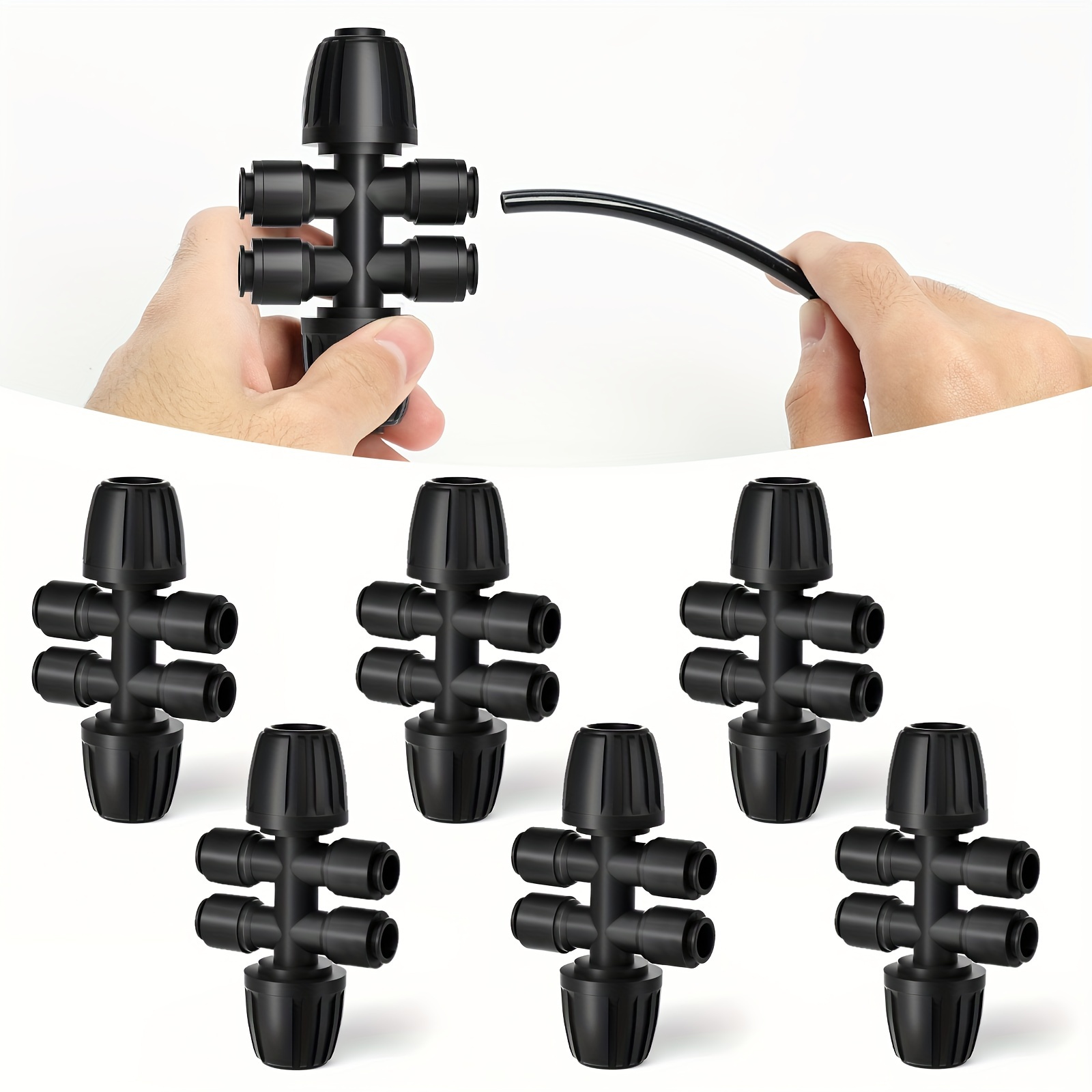 

6-pack Quick Connect Drip Irrigation Tee Splitters, 1/2" To 1/4" Barbed Connectors For Efficient Water Flow - Ideal For Garden & Farm