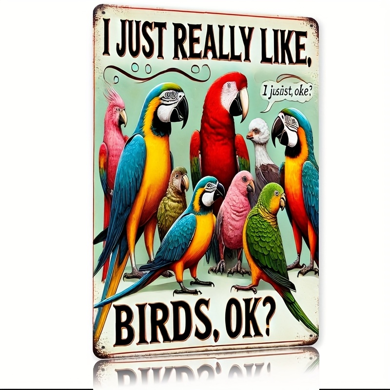 TEMU Room Decor 1pc Retro Style Tin Logo - Iron, I Really Like Birds, Parrot Design, Rustic Metal - Ideal For Home, Bar, Cafe, Garage, Farmhouse Wall