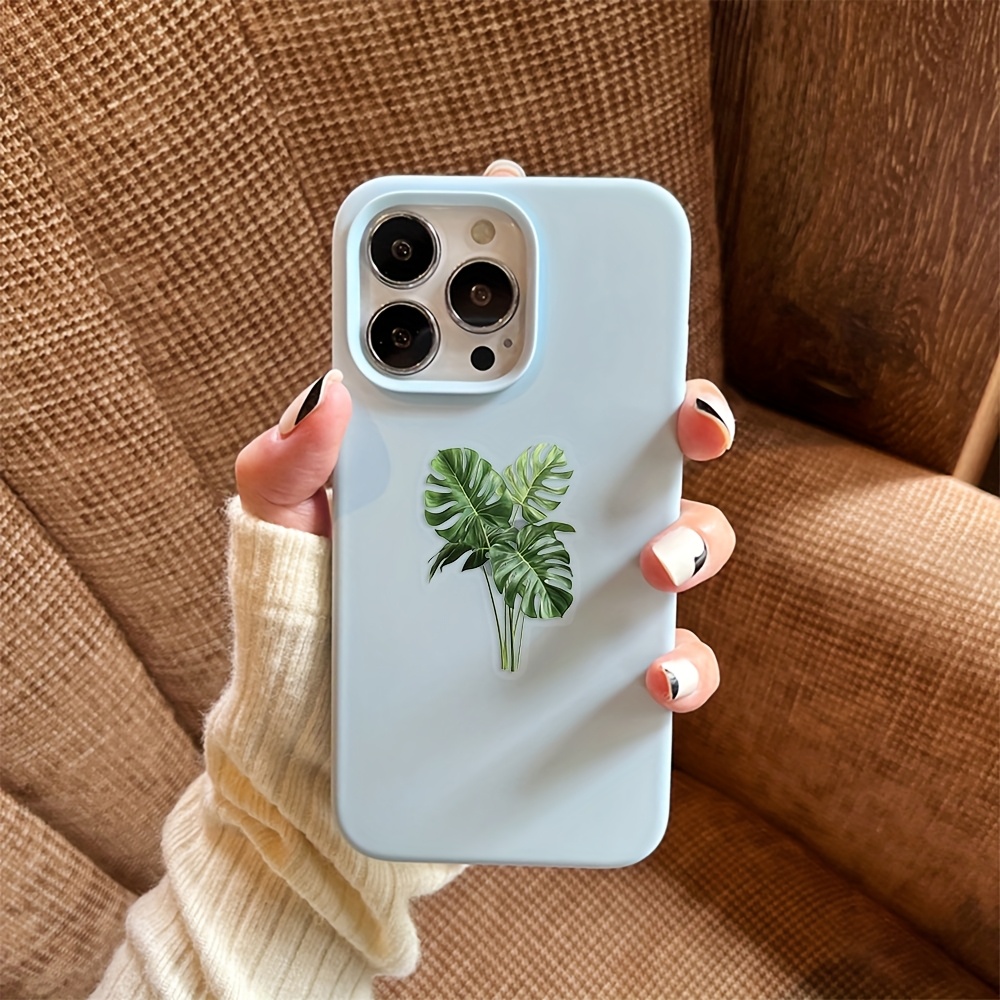 Image of 50pcs Transparent Green Leaf Doodle Stickers For Roller Skating And Cycling , Diy Decoration On Journals, Guitars, Notebooks, Luggage, And Skateboards