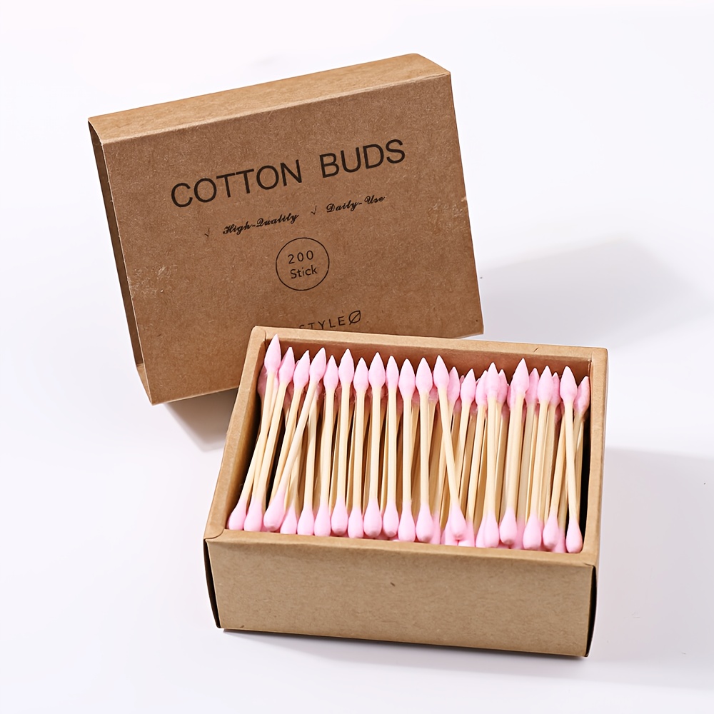 200pcs Bamboo & Double-ended Sticks - Three-/ Bud Swabs Suitable For Manicure, Polish Removal, Ear & Nose Cleaning - Hygienic Single-use Tools (200/box)