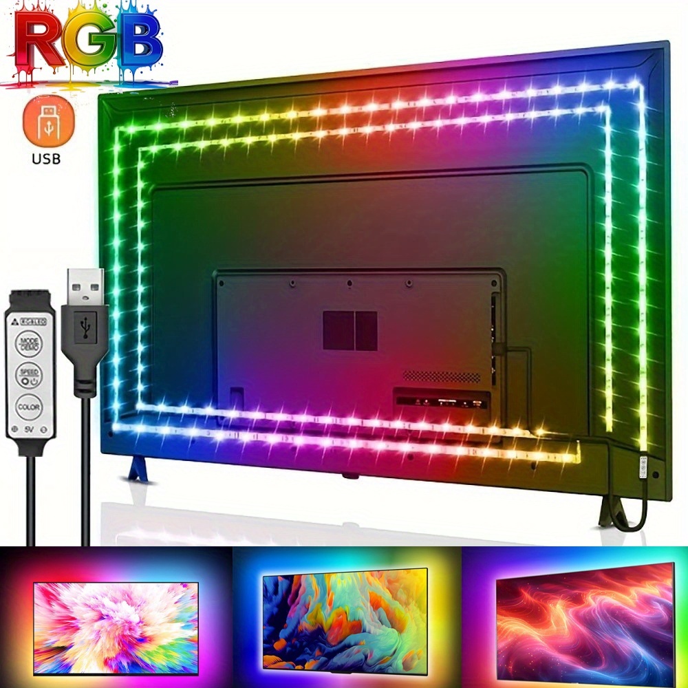 1 Stk. USB 5050 RGB LED Streifen Licht, Farbwechsel möglich, Betrieb mit DC 5V, Zuschneidbares Design mit physischem Tastenstecker, Einstellbare Helligkeit und Farbe (Batterie und Fernbedienung nicht enthalten)