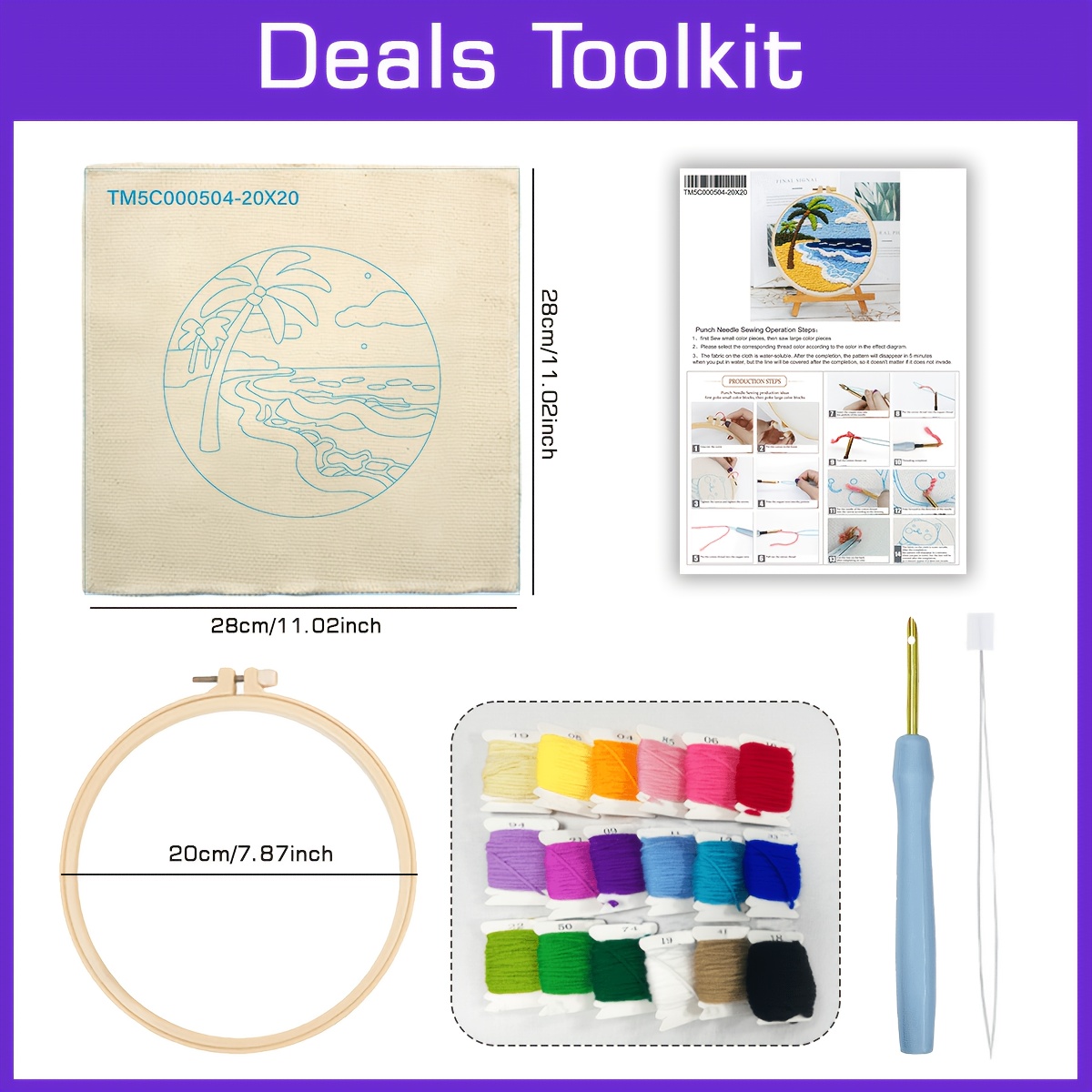 Coastal Scenery Pattern Punch Needle Embroidery Kit, Beginner Set