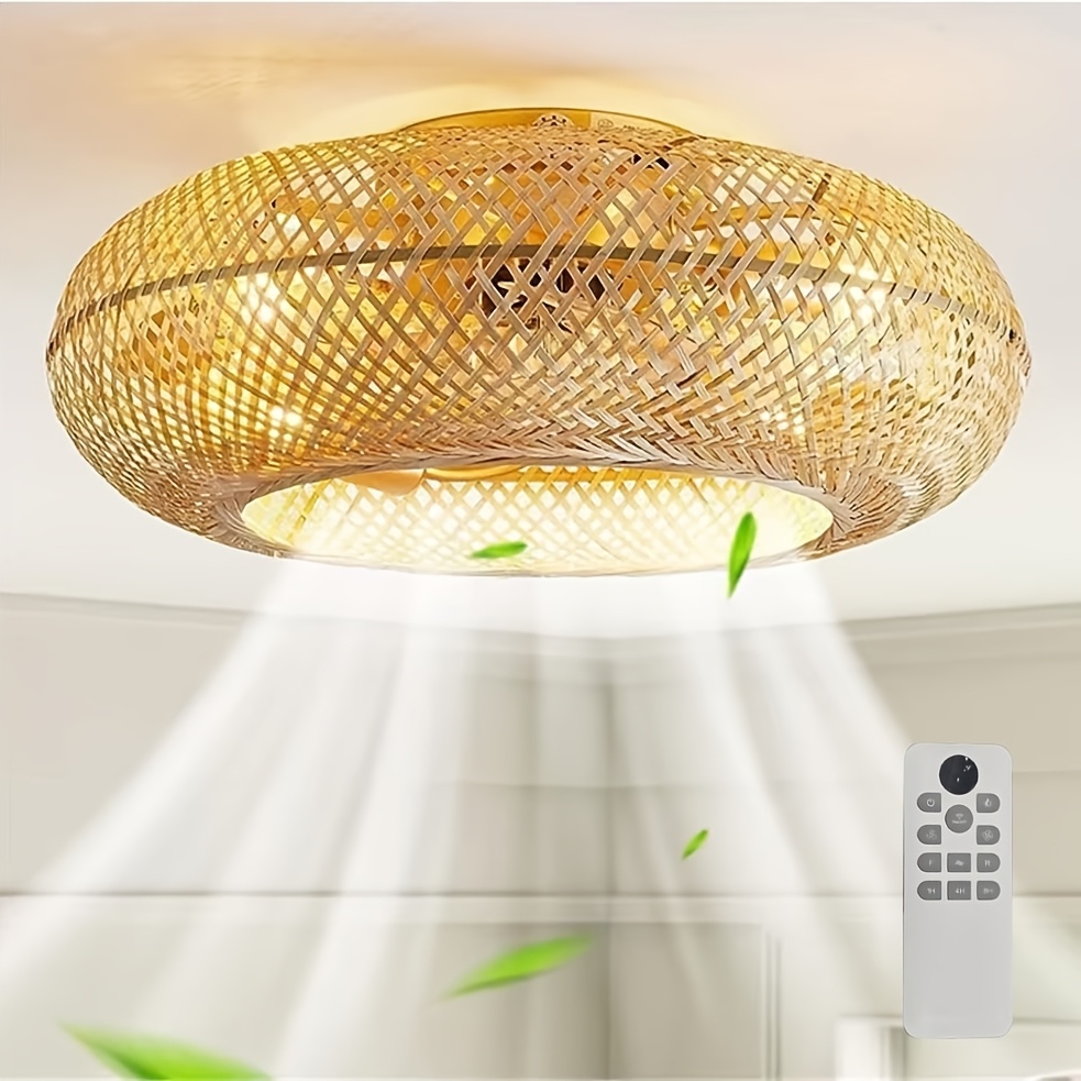 Image of (without Light Bulb) Ceiling Fan With Light And Remote Control, E27 Retro Hemp Rope Ceiling Lamp With Fan, Quiet 6-speed Reversible Motor Lamp With Fan For Living Room, Bedroom, Dining Room Light