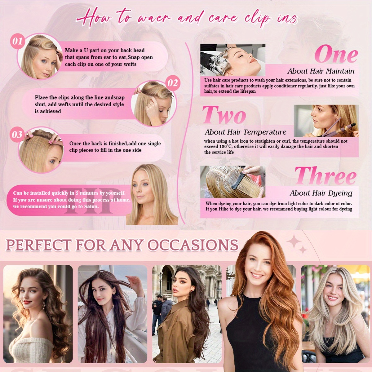   hair hair extensions clip in 8pcs 18 clips synthetic fiber seamless 23 long straight   details 6