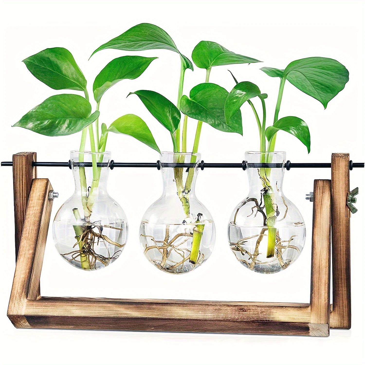 1pc desktop propagation station bulb plant terrarium with retro solid wooden stand and metal swivel holder for hydroponics plants home garden wedding decor