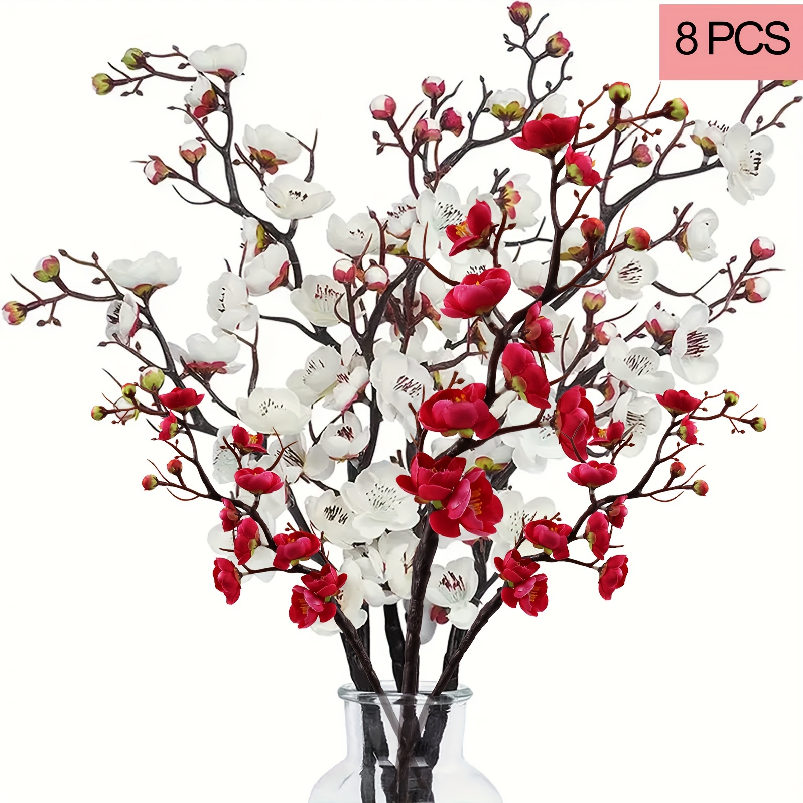 Image of 8pcs Elegant Plum Artificial Flowers Set - Long Stem Fabric Branches For Diy Arrangements, Centerpieces & Home Decor - Perfect For Weddings, Engagements & Parties