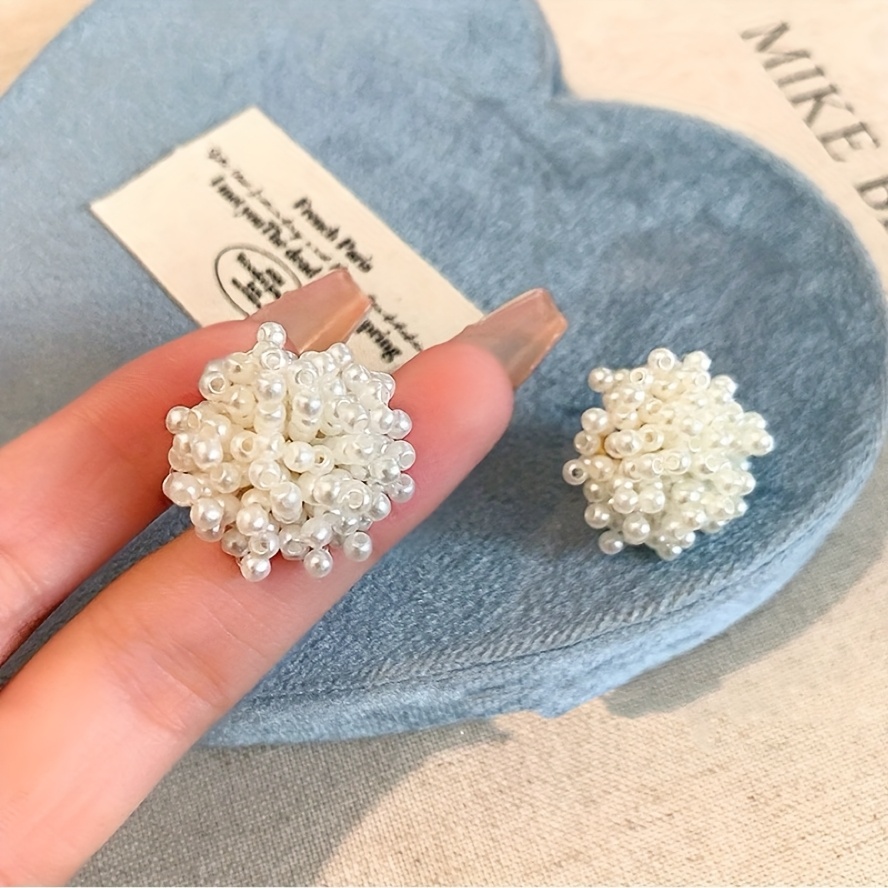 TEMU Elegant Stud Earrings - Bohemian Style, French- With White Floral Centerpiece For Casual Attire, Lunar New Year