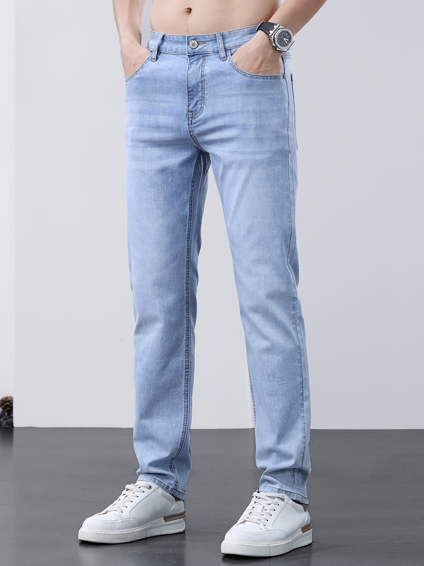 mens straight leg jeans classic non belt pants easy Temu United