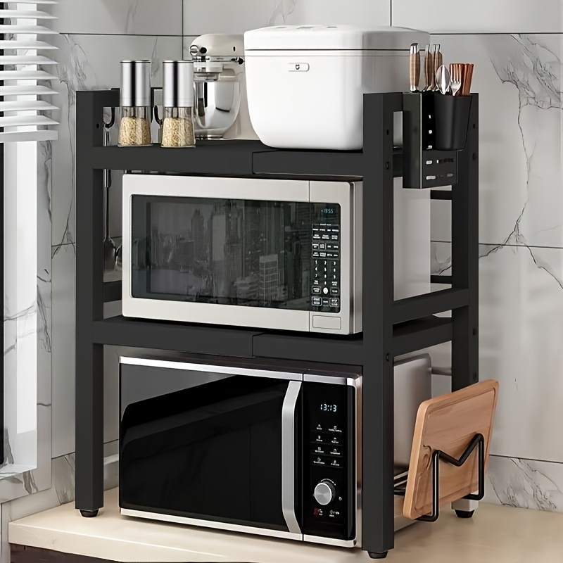 Adjustable 2-tier Microwave Stand - Heavy-duty Space- Organizer For Kitchen/bathroom, Expandable Storage Shelf With Open Double-layer Design, Standing Shelf, Standing Shelf