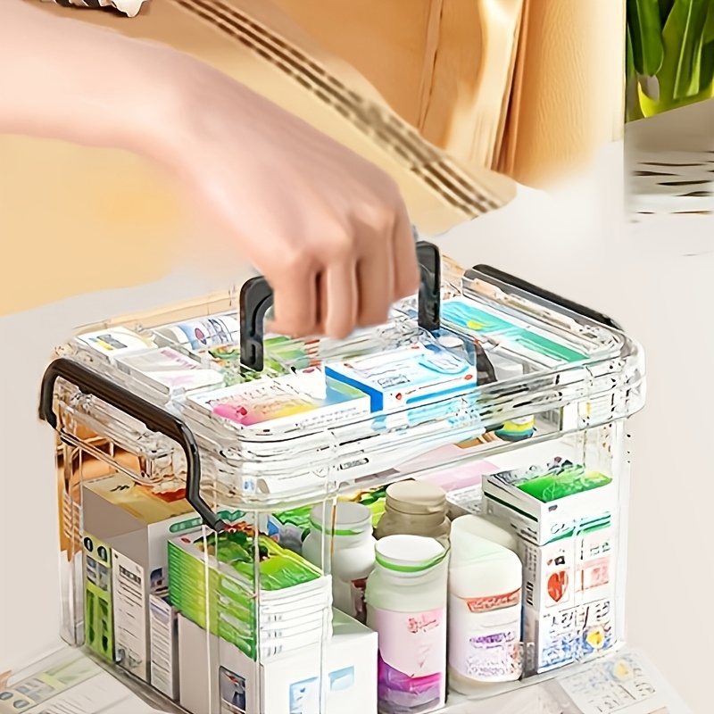 

1pc, Large Capacity Double-layer Medicine Organizer Box, Waterproof Transparent Plastic Storage, Easy & For Home & Travel Use