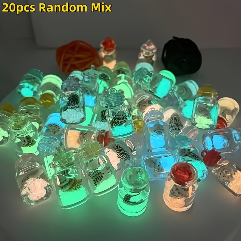 TEMU 20pcs Random Mix New High-quality Mini Glowing Drifting Wish Bottles, Resin Marine Creature Charm, Suitable For Jewelry, Bracelets, Necklaces,