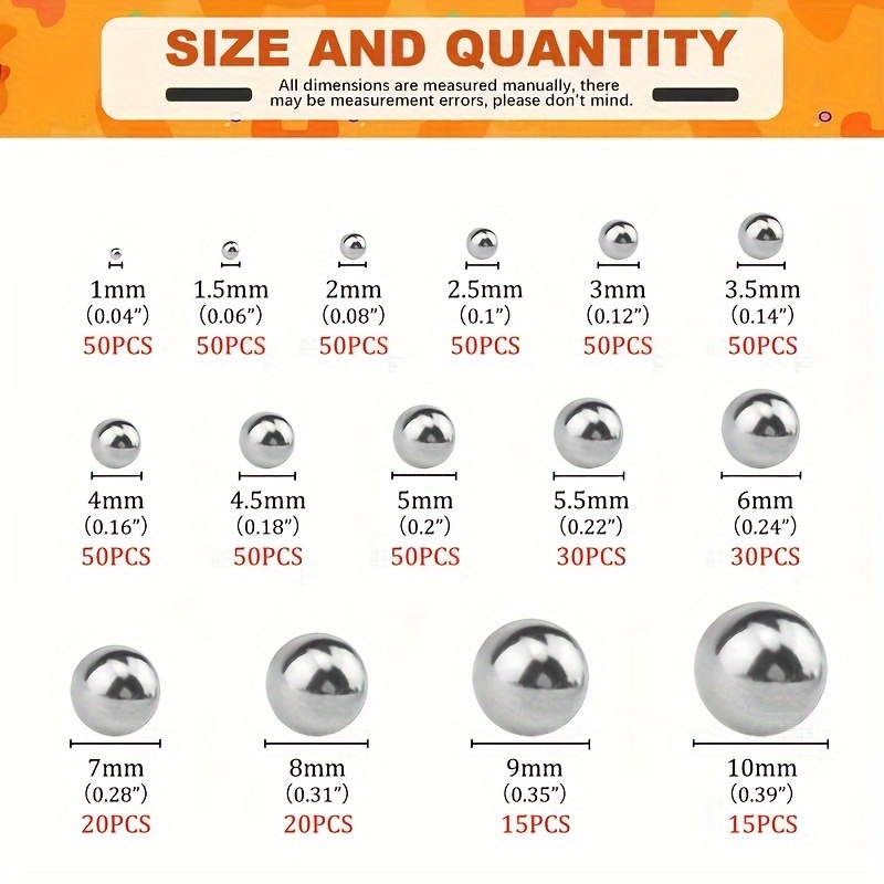 304 Stainless Steel High Precision Bearing Balls Assortment Box - 1mm To 4.763mm, Smooth Ball Set