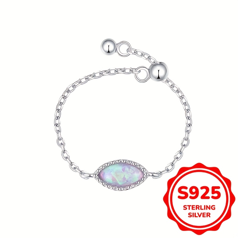 

1pc Elegant Y2k Style Adjustable Chain Bracelet With Synthetic Opal, 925 Silver Plated, Oval Shaped, Party And Wedding Accessory, Jewelry