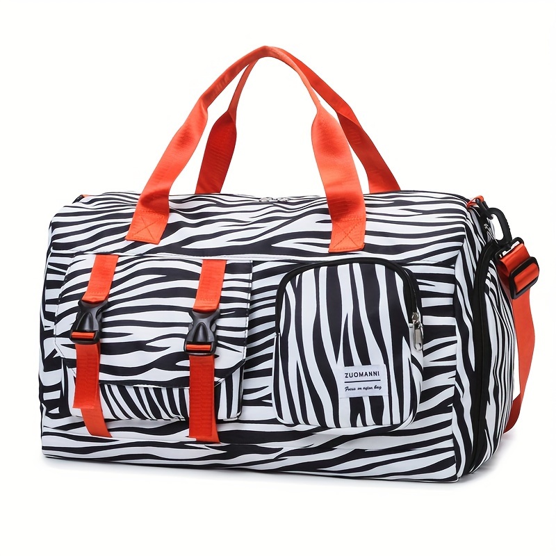 Image of New All-match Full Print Leopard Print Zebra Print Promotional Nylon Foldable Handbag Gym Bag Luggage Bag With Independent Shoe Compartment Sports Yoga Fitness Clothes Storage Bag Travel Bag