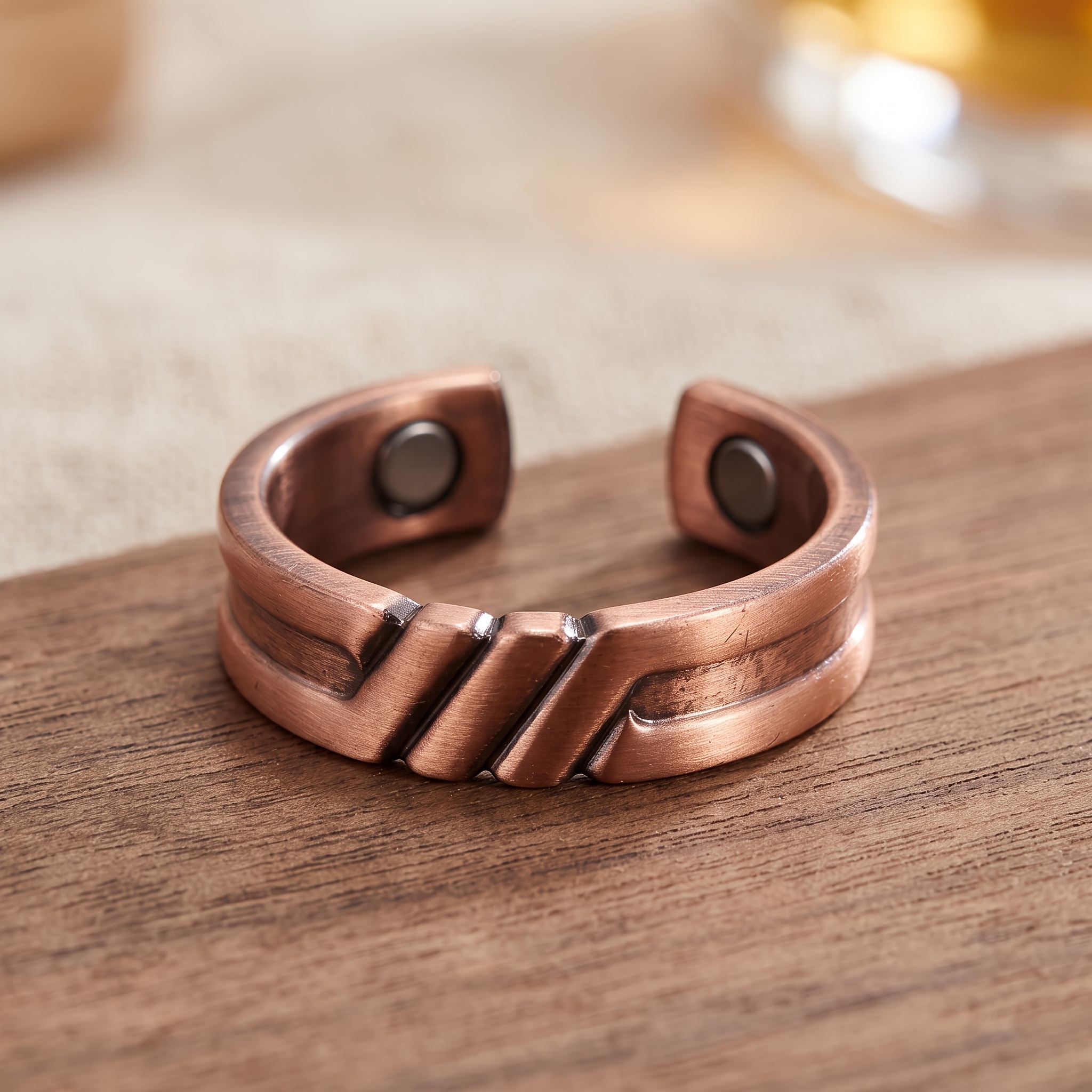 Copper Open Ring with Vintage Geometric Design