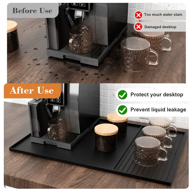 A 2-In-1 Silicone Coffee Mat with Raised Edges, Measuring 59.94cm X 39.88cm, Designed to Protect Coffee Bar Countertops. It Is Suitable for Coffee Machines, Espresso Machines, And Dish Drying Mats, Featuring a Non-Slip Design And a Removable Absorbent Pad. This Multifunctional, Heat-Resistant Kitchen Accessory Also Adds Decorative Appeal.