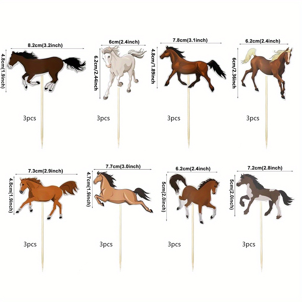 Image of 24 Animal Horse Cake Toppers, Equestrian Horse Racing Theme Birthday Party Cake Decorations