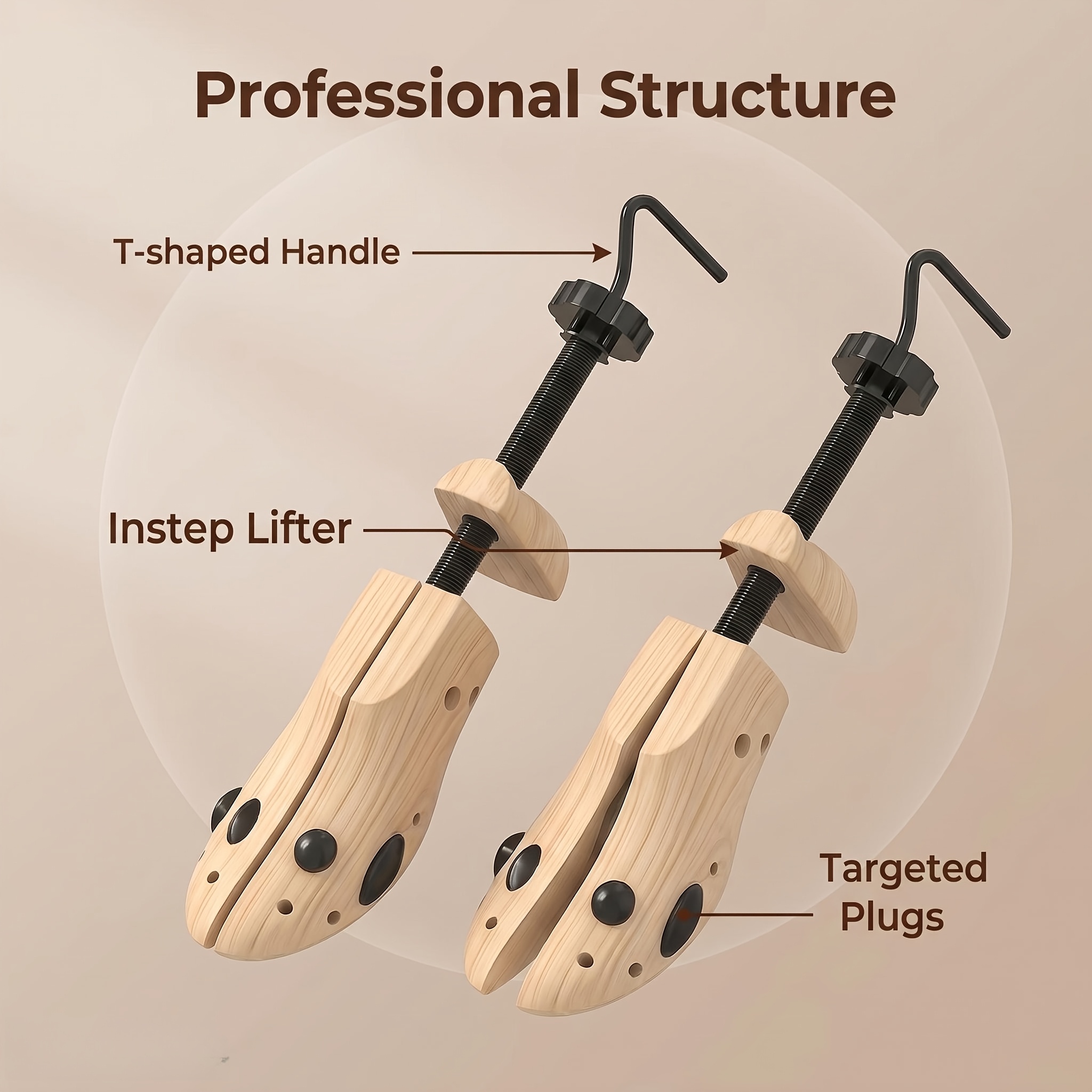Juego de 2 piezas de ensanchadores de zapatos ajustables de madera natural - 1 ensanchador de zapatos de madera + 1 calzador | Estilo unisex | Adecuado para personas con zapatos nuevos que rozan, personas con pies anchos o gruesos, oficinistas que usan zapatos con frecuencia - Se adapta a la mayoría